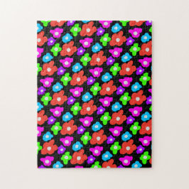 Retro Black Rainbow Farbige Blume Muster Puzzle
