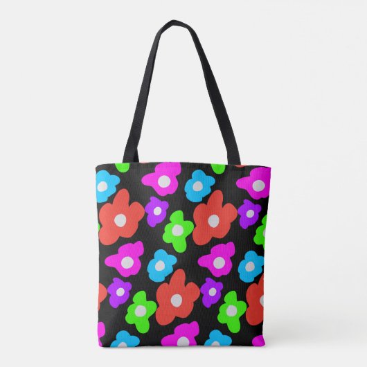 Retro Black Rainbow Farbige Blume Muster Tasche (Rückseite)