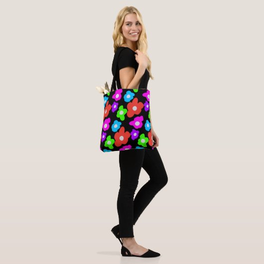 Retro Black Rainbow Farbige Blume Muster Tasche (Am Model)
