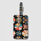 Retro Black Rainbow geometric Flowers Pattern Gepäckanhänger (Vorderseite Vertikal)