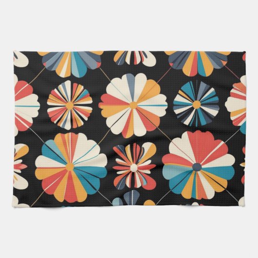 Retro Black Rainbow geometric Flowers Pattern  Geschirrtuch (Horizontal)