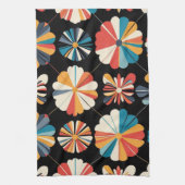 Retro Black Rainbow geometric Flowers Pattern Geschirrtuch (Vertikal)