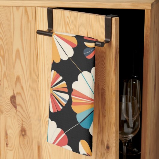 Retro Black Rainbow geometric Flowers Pattern Geschirrtuch (Drittel gefaltet)