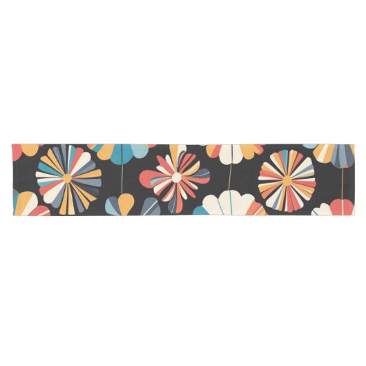 Retro Black Rainbow geometric Flowers Pattern  Kurzer Tischläufer (Horizontal)