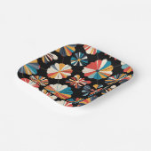 Retro Black Rainbow geometric Flowers Pattern  Pappteller (Gewinkelt)
