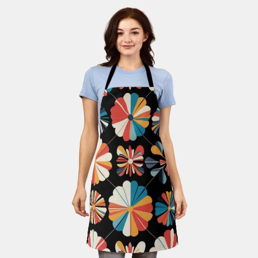 Retro Black Rainbow geometric Flowers Pattern Schürze (Getragen)