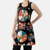 Retro Black Rainbow geometric Flowers Pattern Schürze (InSitu)