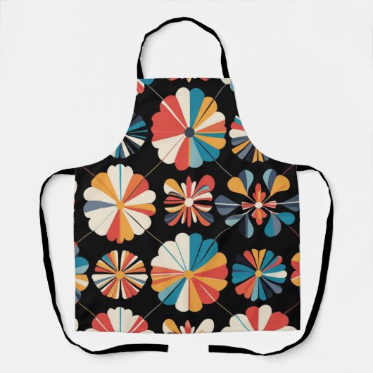Retro Black Rainbow geometric Flowers Pattern  Schürze (Vorderseite)