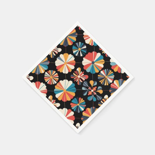 Retro Black Rainbow geometric Flowers Pattern  Serviette (Ecke)