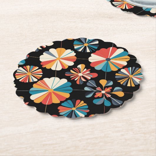 Retro Black Rainbow geometric Flowers Pattern Untersetzer (angewinkelt)