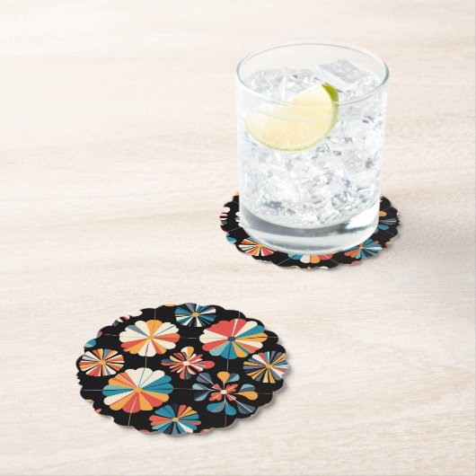 Retro Black Rainbow geometric Flowers Pattern Untersetzer (Vor Ort)