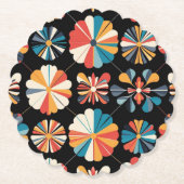 Retro Black Rainbow geometric Flowers Pattern Untersetzer (Vorderseite)