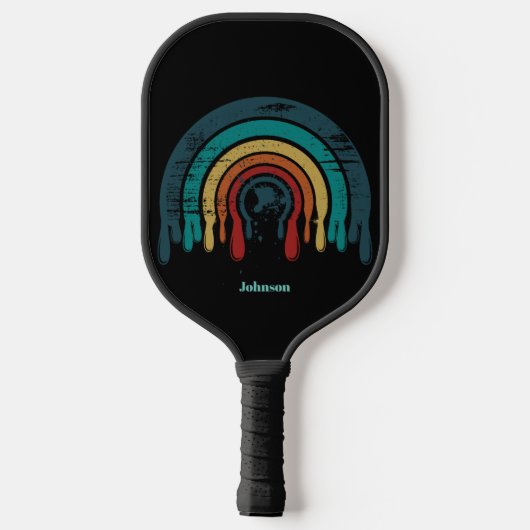 Retro Black Rainbow Monogramm Pickleball Schläger (Rückseite)