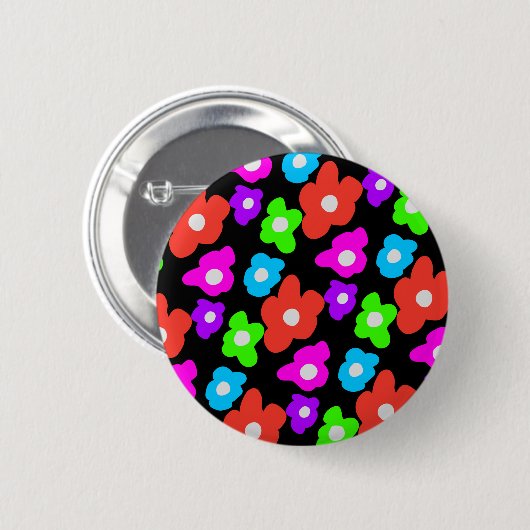 Retro Black Rainbow Stolz Blume Muster Button (Vorne & Hinten)
