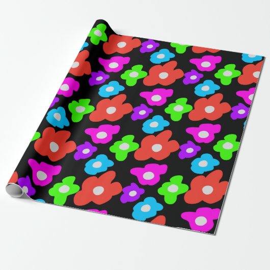 Retro Black Rainbow Stolz Blume Muster Geschenkpapier (Ungerollt)