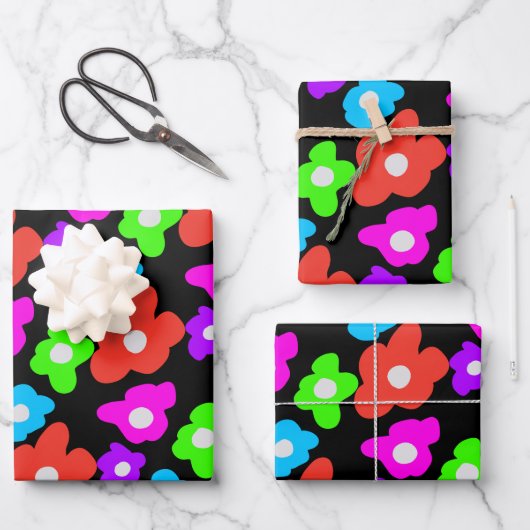 Retro Black Rainbow Stolz Blume Muster Geschenkpapier Set (Vorderseite)