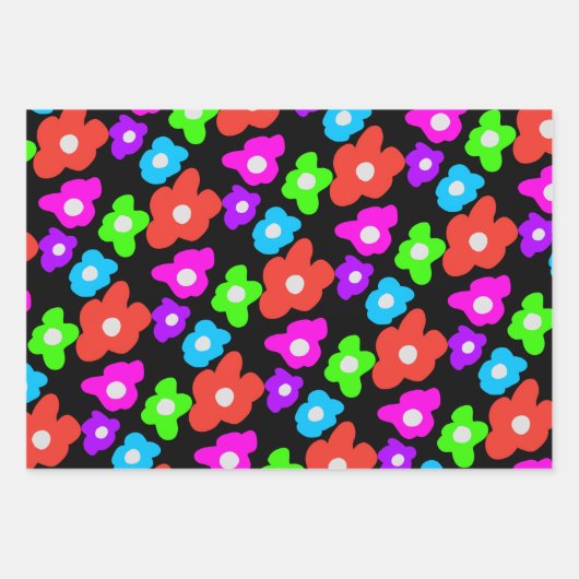 Retro Black Rainbow Stolz Blume Muster Geschenkpapier Set (Vorderseite)