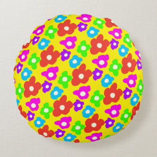 Retro Black Rainbow Stolz Blume Muster Rundes Kissen