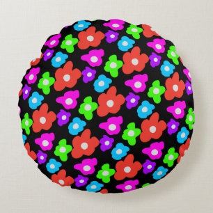 Retro Black Rainbow Stolz Blume Muster Rundes Kissen