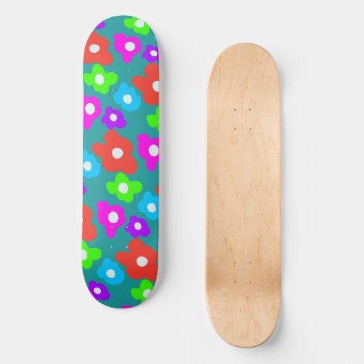 Retro Black Rainbow Stolz Blume Muster Skateboard (Vorderseite)