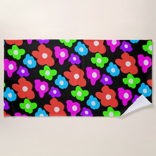 Retro Black Rainbow Stolz Blume Muster Strandtuch (Vorderseite)