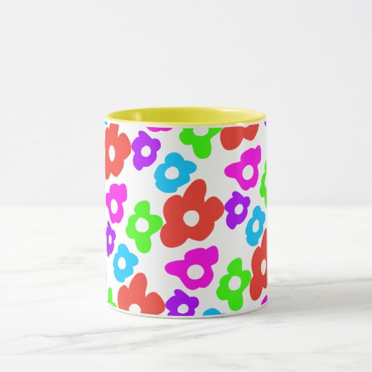 Retro Black Rainbow Stolz Blume Muster Tasse (Zentrum)