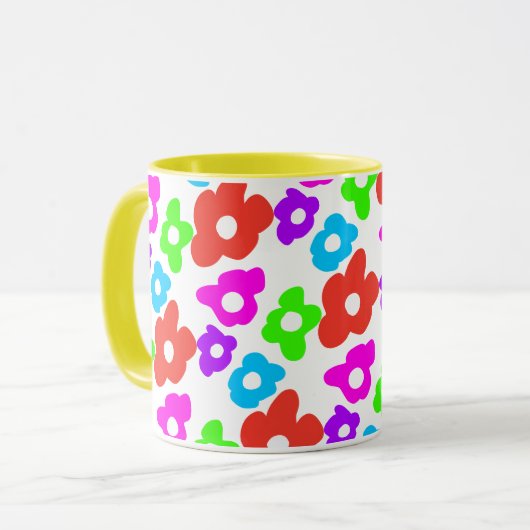 Retro Black Rainbow Stolz Blume Muster Tasse (Vorderseite Links)