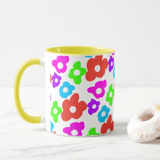 Retro Black Rainbow Stolz Blume Muster Tasse (Mit Donut)
