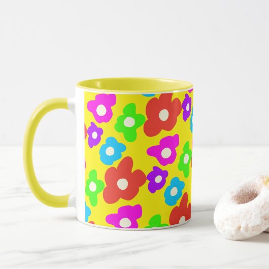 Retro Black Rainbow Stolz Blume Muster Tasse (Mit Donut)