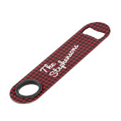 Retro Black Red Buffalo Karo Kariert Personalisier Speed Flaschenöffner (Vorderseite Schrägansicht)