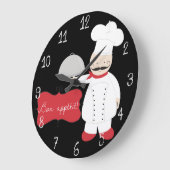 Retro Black Red & White Chef Bon Appetit! Große Wanduhr (Winkel)