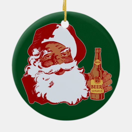 Retro Black Santa Claus mit Bierweihnachtsfest Keramikornament (Hinten)