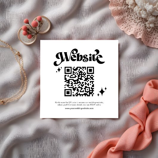Retro Black Script QR Code Hochzeitsseite Begleitkarte