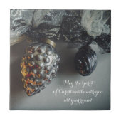 Retro Black Silver Weihnachtsschmuck mit Ribbon Fliese (Vorderseite)