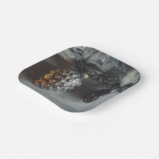 Retro Black Silver Weihnachtsschmuck mit Ribbon Pappteller (Gewinkelt)