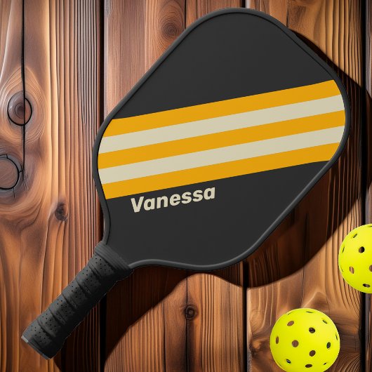 Retro Black Sun Stripes mit Namen Pickleball Schläger