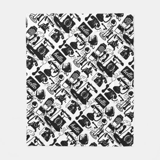 Retro Black Telefone Muster Fleecedecke (Vorderseite)