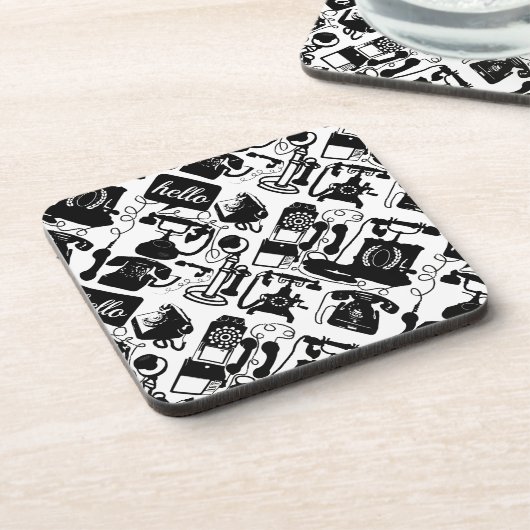 Retro Black Telefone Muster Getränkeuntersetzer (Linke Seite)