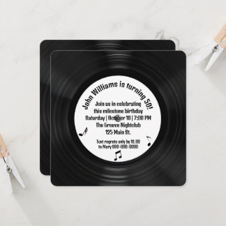 Retro Black Vinyl LP Rekord 50. Geburtstagsparty Einladung