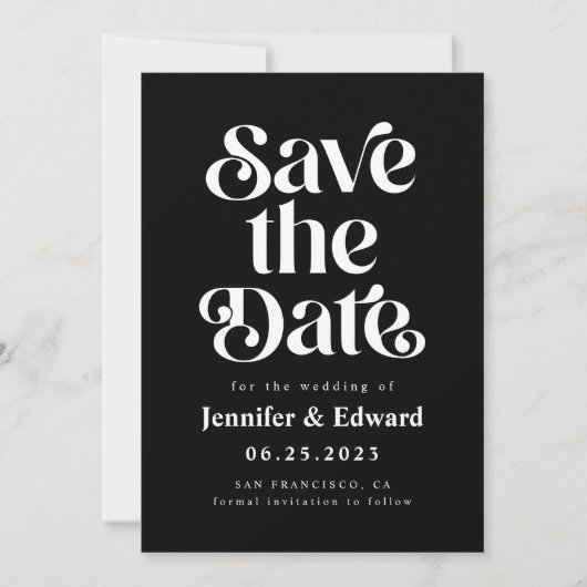 Retro Black Wedding Save the Date (Vorderseite)
