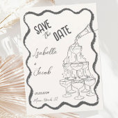 Retro Black & White Champagner Tower Save the Date Einladung