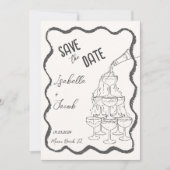 Retro Black & White Champagner Tower Save the Date Einladung (Vorderseite)