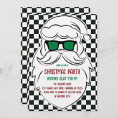Retro Black White Checkered Santa Claus Christmas  Einladung (Vorne/Hinten)