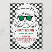 Retro Black White Checkered Santa Claus Christmas  Einladung (Vorderseite)