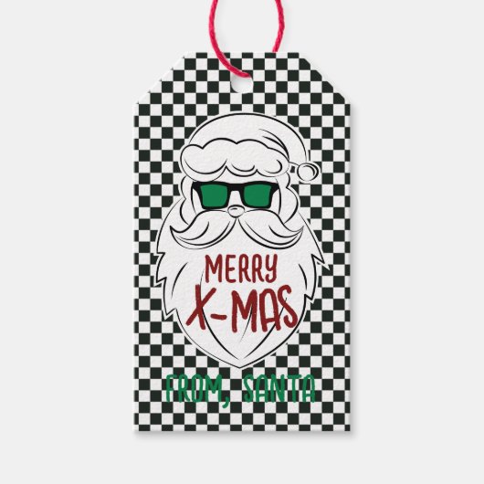 Retro Black White Checkered Santa Claus Christmas Geschenkanhänger (Vorderseite)
