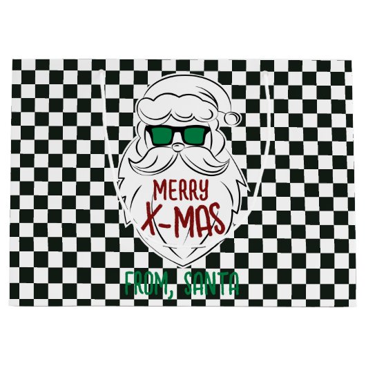 Retro Black White Checkered Santa Claus Christmas  Große Geschenktüte (Vorderseite)