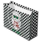 Retro Black White Checkered Santa Claus Christmas  Große Geschenktüte (Vorderseite Schrägansicht)