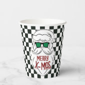 Retro Black White Checkered Santa Claus Christmas Pappbecher (Rückseite)