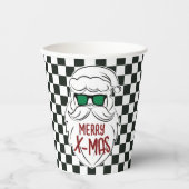 Retro Black White Checkered Santa Claus Christmas Pappbecher (Vorderseite)