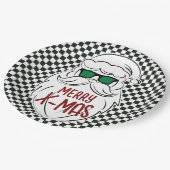 Retro Black White Checkered Santa Claus Christmas Pappteller (Schrägansicht)